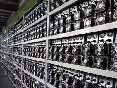 Large-scale Bitcoin mining farm with multiple mining rigs operating efficiently