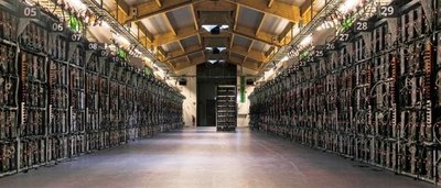 A bustling mining farm showcasing rows of advanced rigs dedicated to BTC and ETH extraction
